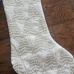 Christian Lacroix Pearl Silver White Fur Beaded Velvet Christmas Stocking 22"